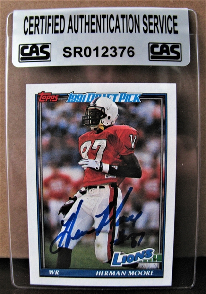 HERMAN MOORE SIGNED FOOTBALL CARD /CAS AUTHENTICATED