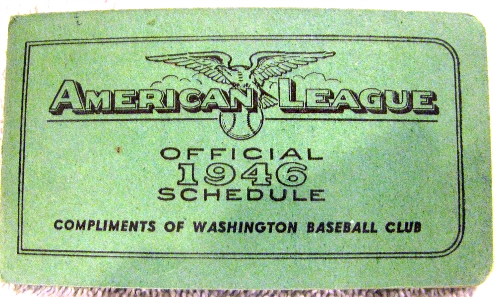 1946 AMERICAN LEAGUE SCHEDULE BOOKLET - WASHINGTON NATIONALS ISSUE
