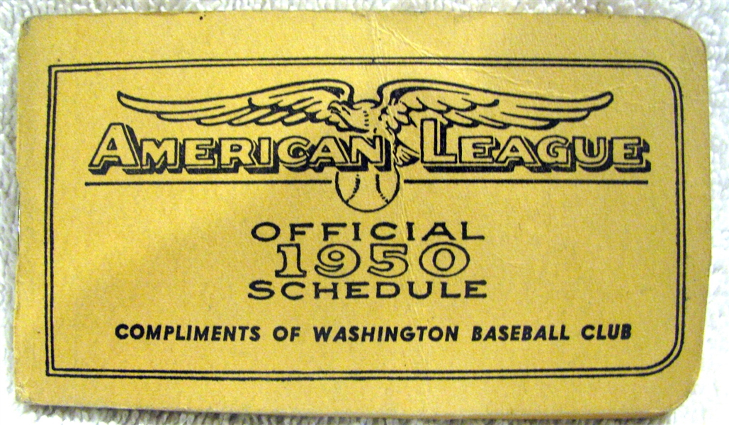 1950  AMERICAN LEAGUE SCHEDULE BOOKLET - WASHINGTON NATIONALS ISSUE
