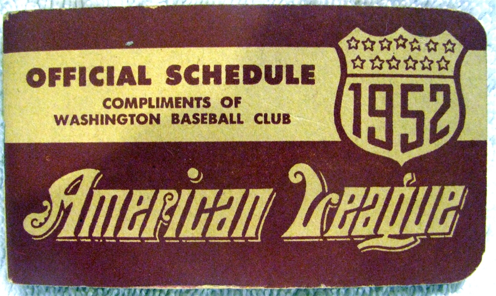 1952 AMERICAN LEAGUE SCHEDULE BOOKLET -WASHINGTON NATIONALS ISSUE