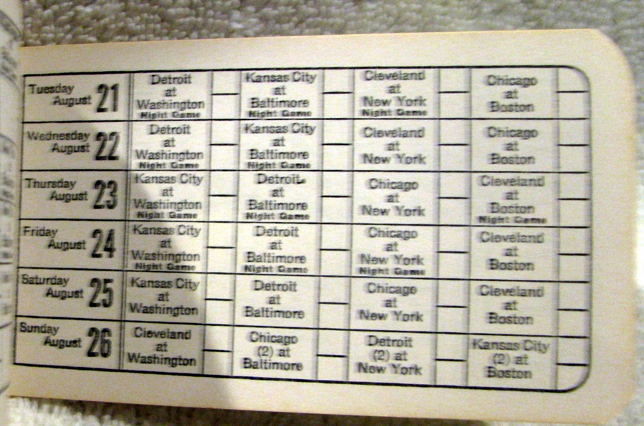 1956 AMERICAN LEAGUE SCHEDULE BOOKLET - WASHINGTON NATIONALS ISSUE