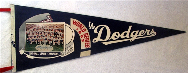 1963 LOS ANGELES DODGERS WORLD SERIES PHOTO PENNANT