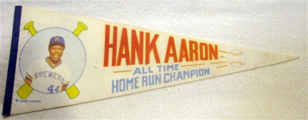 70's HANK AARON -MILWAUKEE BREWERS ALL TIME HOME RUN CHAMPION PENNANT