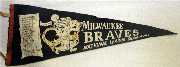 1957 MILWAUKEE BRAVES NATIONAL LEAGUE CHAMPIONS PENNANT