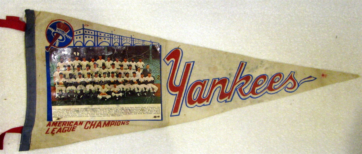 1963 NEW YORK YANKEES AMERICAN LEAGUE CHAMPIONS PHOTO PENNANT