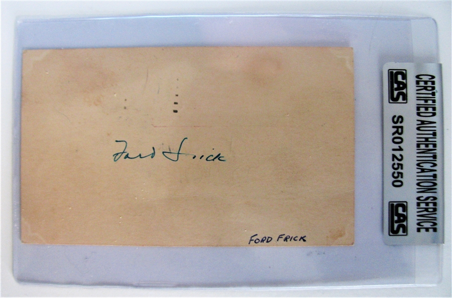 FORD FRICK SIGNED 3X5 CARD - w/CAS AUTHENTICATION