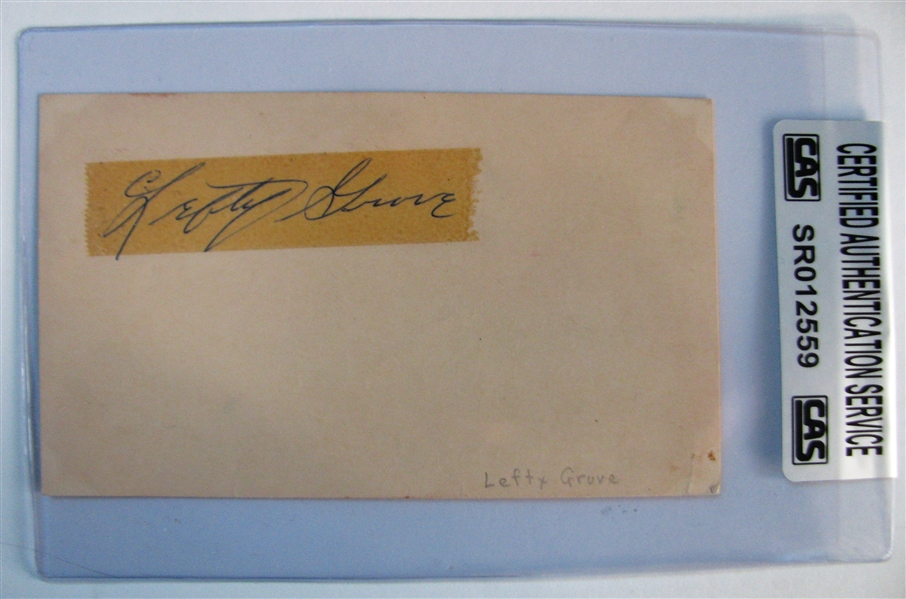 LEFTY GROVE SIGNED 3X5 CARD - w/CAS AUTHENTICATION