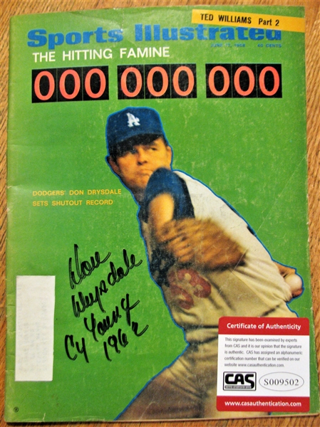 DON DRYSDALE CY YOUNG 1962 SIGNED 1968 SPORTS ILLUSTRATED w/CAS COA
