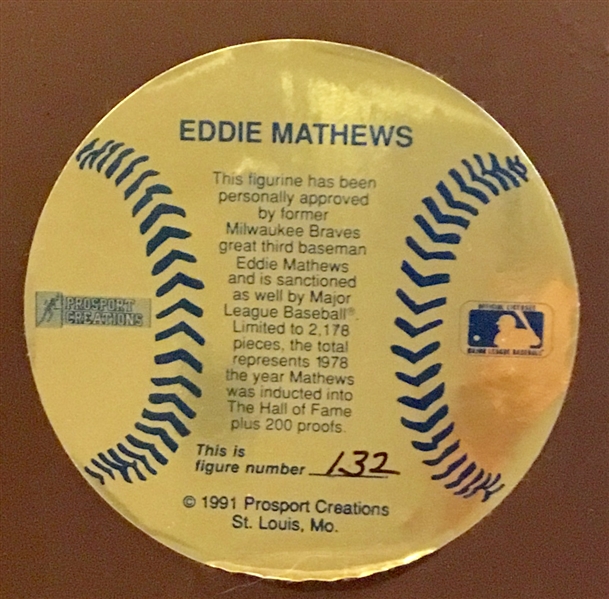 1991 EDDIE MATHEWS SIGNED PROSPORT STATUE w/BOX & COA