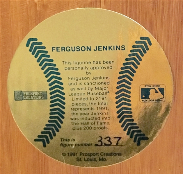1991 FERGUSON JENKINS SIGNED PROSPORT STATUE w/BOX 