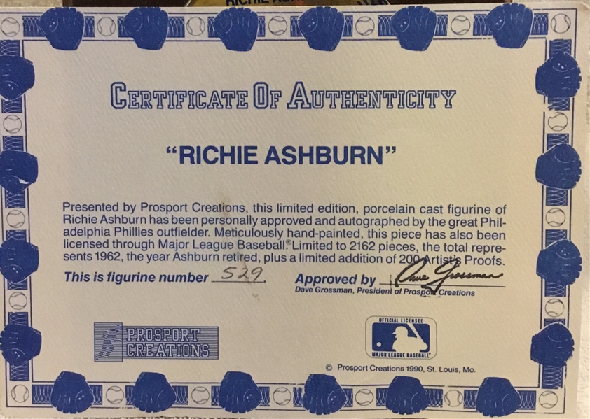 1990 RICHIE ASHBURN SIGNED PROSPORT STATUE w/BOX & COA
