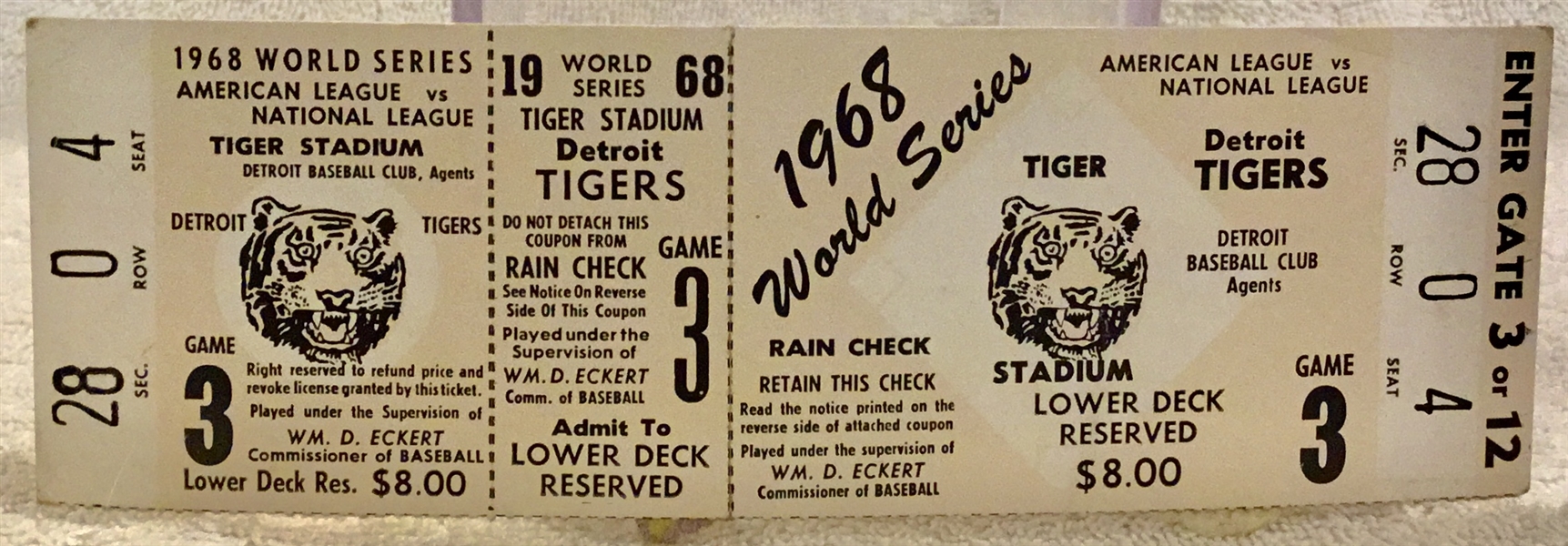 1968 WORLD SERIES FULL TICKET @ TIGER STADIUM - CARDINALS vs TIGERS
