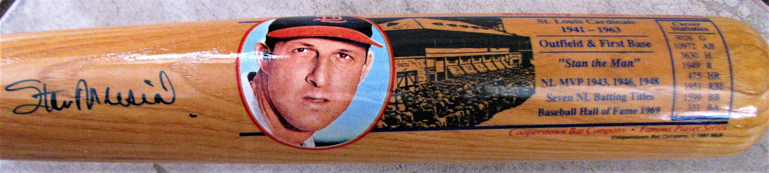 STAN MUSIAL SIGNED COOPERSTWON PICTURE BAT w/SGC COA