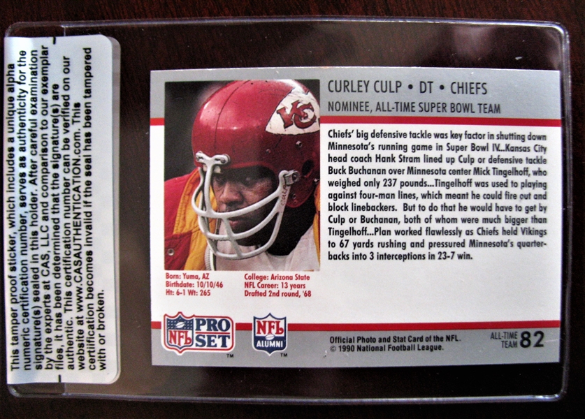 CURLEY CULP SIGNED FOOTBALL CARD /CAS AUTHENTICATED  