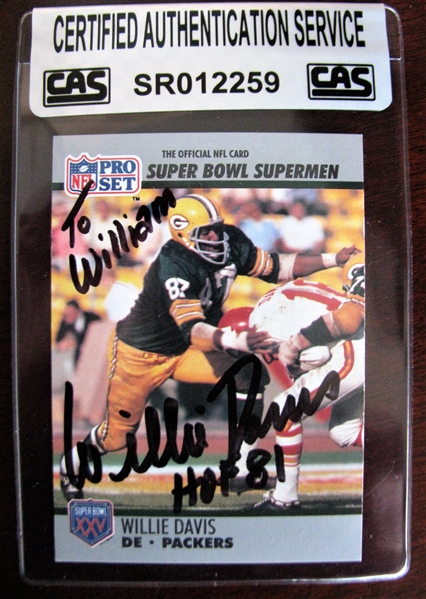 WILLIE DAVIS SIGNED FOOTBALL CARD /CAS AUTHENTICATED  
