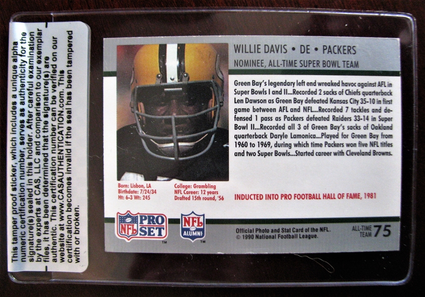 WILLIE DAVIS SIGNED FOOTBALL CARD /CAS AUTHENTICATED  