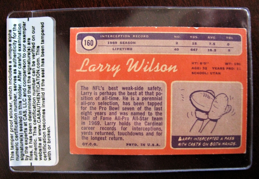 LARRY WILSON SIGNED FOOTBALL CARD /CAS AUTHENTICATED  