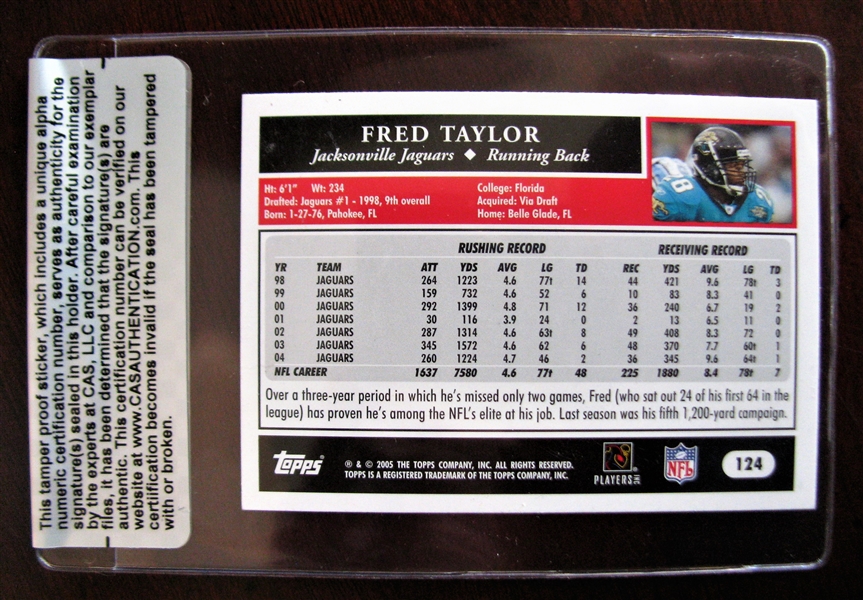 FRED TAYLOR SIGNED FOOTBALL CARD /CAS AUTHENTICATED  