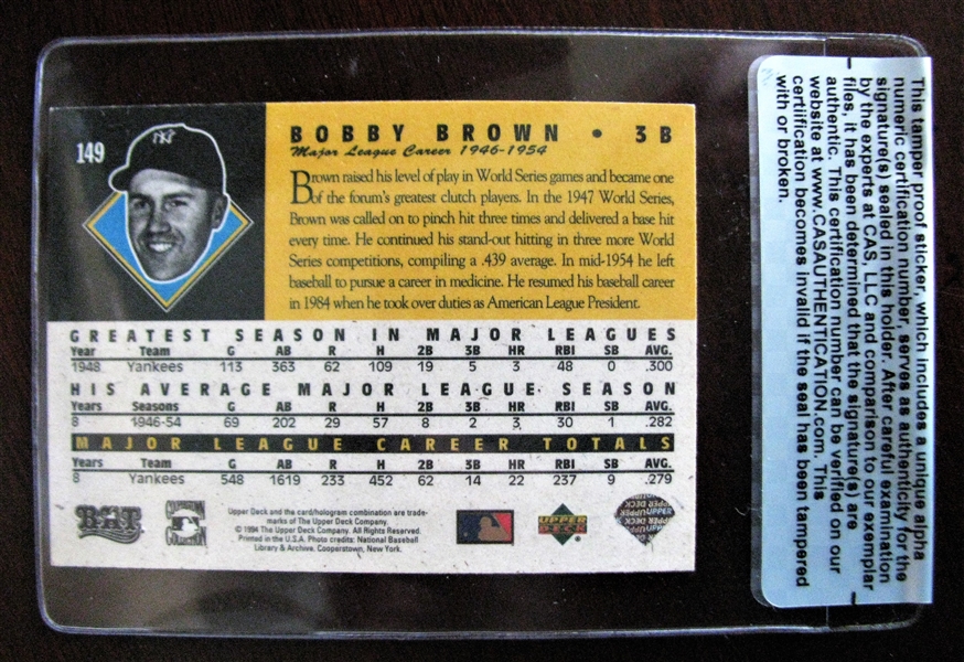  BOBBY BROWN SIGNED BASEBALL CARD /CAS AUTHENTICATED