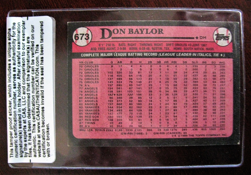 DON BAYLOR SIGNED BASEBALL CARD /CAS AUTHENTICATED