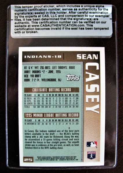 SEAN CASEY SIGNED BASEBALL CARD /CAS AUTHENTICATED