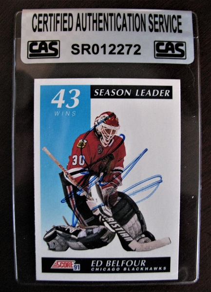 ED BELFOUR SIGNED HOCKEY CARD /CAS AUTHENTICATED