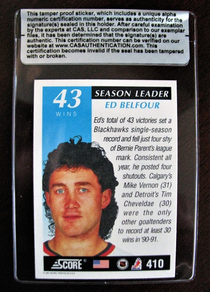 ED BELFOUR SIGNED HOCKEY CARD /CAS AUTHENTICATED