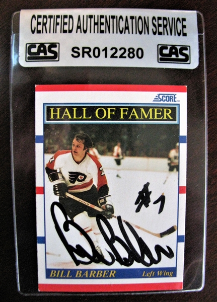 BILL BARBER SIGNED HOCKEY CARD /CAS AUTHENTICATED