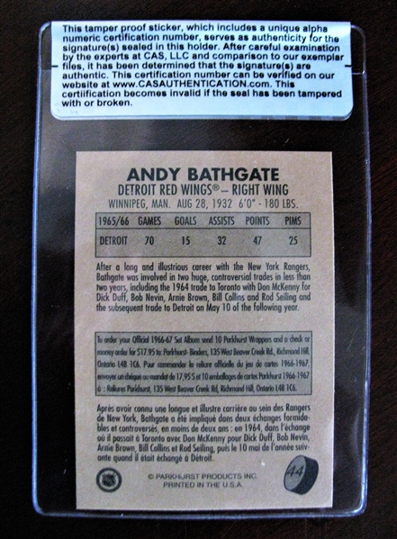 ANDY BATHGATE SIGNED HOCKEY CARD /CAS AUTHENTICATED