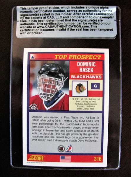 DOMINIC HASEK SIGNED HOCKEY CARD /CAS AUTHENTICATED