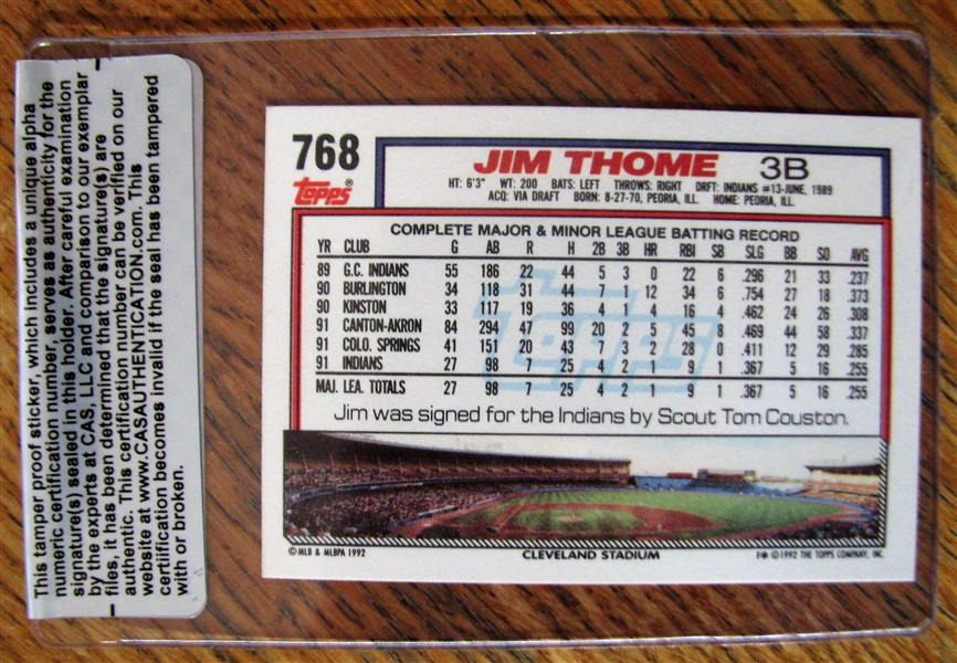 JIM THOME SIGNED BASEBALL CARD /CAS AUTHENTICATED