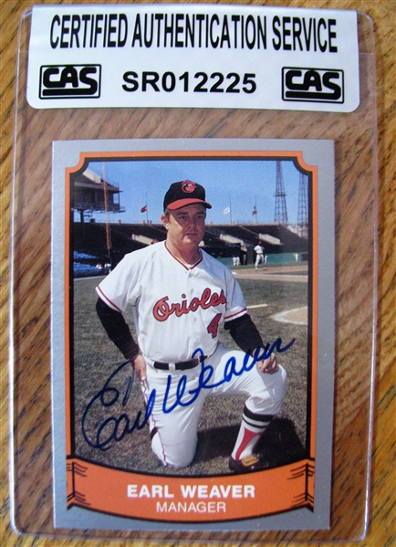 EARL WEAVER SIGNED BASEBALL CARD /CAS AUTHENTICATED