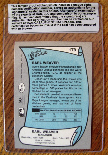 EARL WEAVER SIGNED BASEBALL CARD /CAS AUTHENTICATED