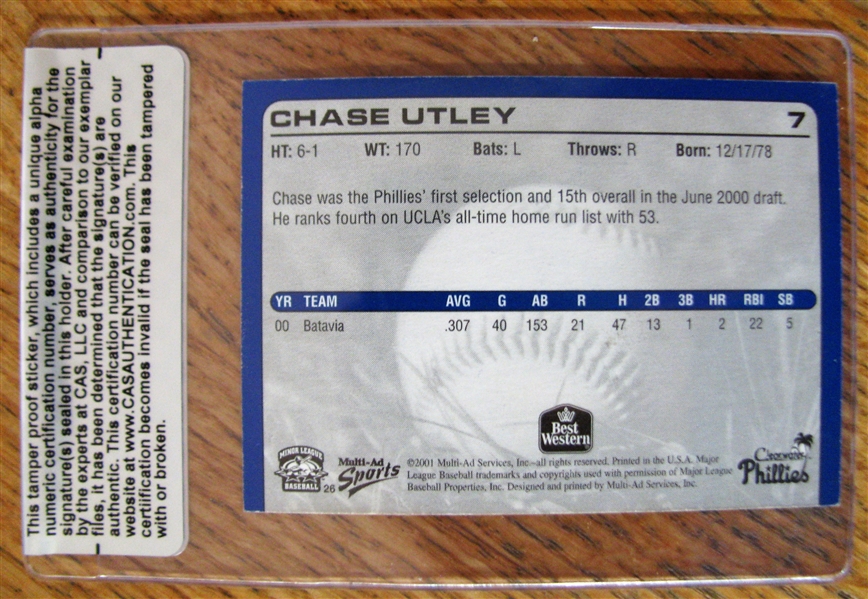 CHASE UTLEY SIGNED BASEBALL CARD /CAS AUTHENTICATED
