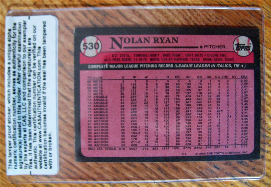 NOLAN RYAN SIGNED BASEBALL CARD /CAS AUTHENTICATED