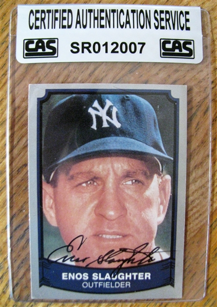 ENOS SLAUGHTER SIGNED BASEBALL CARD /CAS AUTHENTICATED