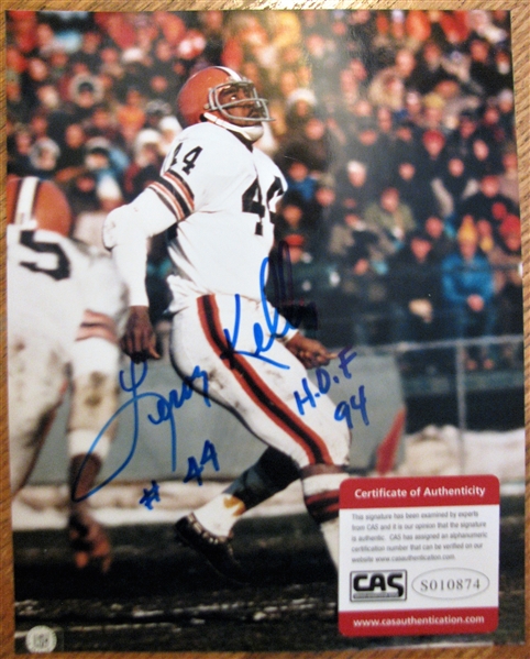 LEROY KELLY #44 HOF 94 SIGNED COLOR PHOTO /CAS AUTHENTICATED
