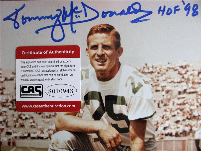 TOMMY McDONALD HOF 98 SIGNED COLOR PHOTO /CAS AUTHENTICATED
