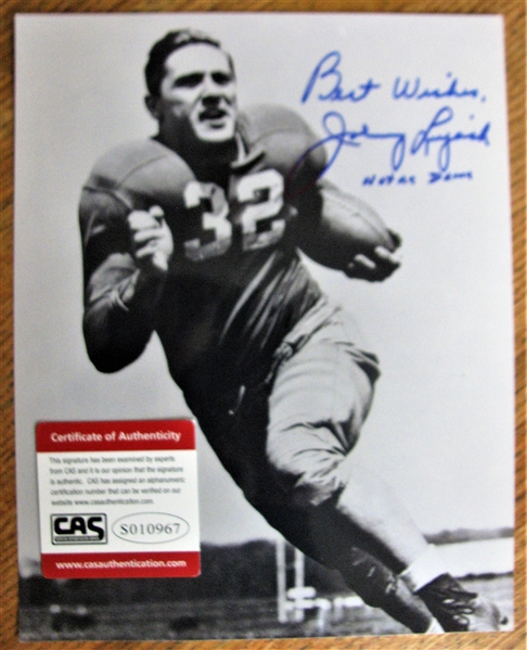 BEST WISHES JOHNNY LUJACK NOTRE DAME SIGNED PHOTO /CAS AUTHENTICATED
