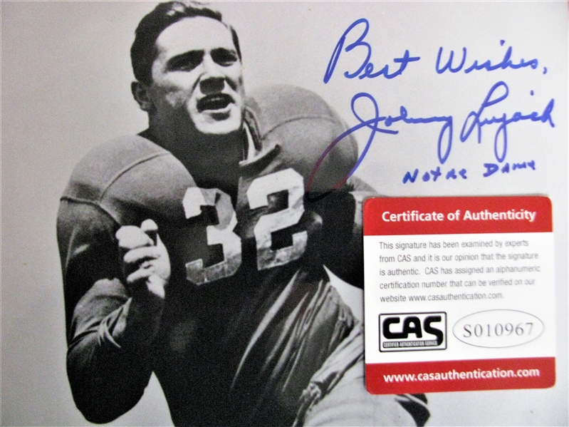 BEST WISHES JOHNNY LUJACK NOTRE DAME SIGNED PHOTO /CAS AUTHENTICATED