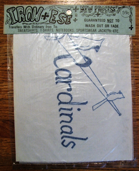60's ST. LOUIS CARDINALS LARGE BASEBALL IRON-ESE IRON ON w/ORIGINAL HEADER & PACKAGE