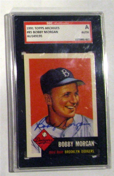 BOBBY MORGAN SIGNED 1991 TOPPS ARCHIVES - 1953 SGC SLABBED & AUTHENTICATED