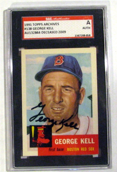 GEORGE KELL SIGNED 1991 TOPPS ARCHIVES - 1953 SGC SLABBED & AUTHENTICATED
