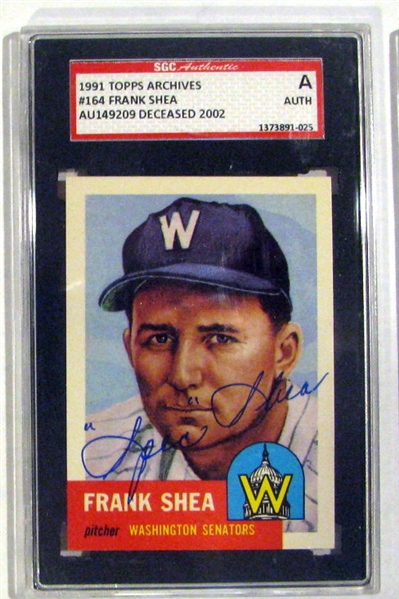 FRANK SHEA  SIGNED 1991 TOPPS ARCHIVES - 1953 SGC SLABBED & AUTHENTICATED
