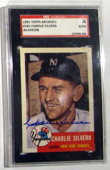 CHARLIE SILVERA SIGNED 1991 TOPPS ARCHIVES - 1953 SGC SLABBED & AUTHENTICATED