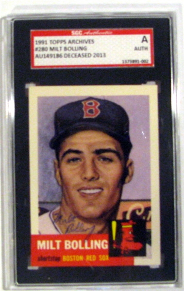 MILT BOLLING SIGNED 1991 TOPPS ARCHIVES - 1953 SGC SLABBED & AUTHENTICATED