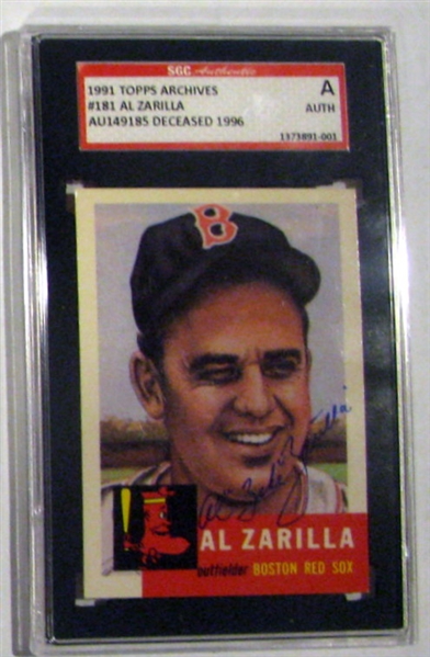 AL ZARILLA SIGNED 1991 TOPPS ARCHIVES - 1953 SGC SLABBED & AUTHENTICATED
