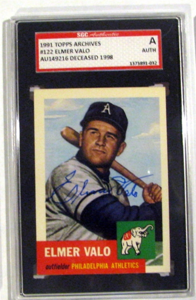 ELMER VALO SIGNED 1991 TOPPS ARCHIVES - 1953 SGC SLABBED & AUTHENTICATED