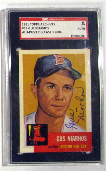 GUS NIARHOS SIGNED 1991 TOPPS ARCHIVES - 1953 SGC SLABBED & AUTHENTICATED
