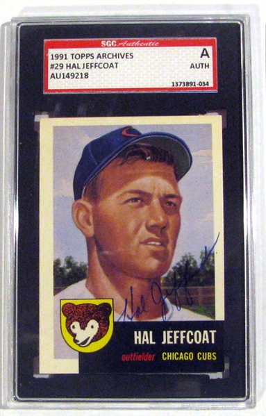 HAL JEFFCOAT SIGNED 1991 TOPPS ARCHIVES - 1953 SGC SLABBED & AUTHENTICATED